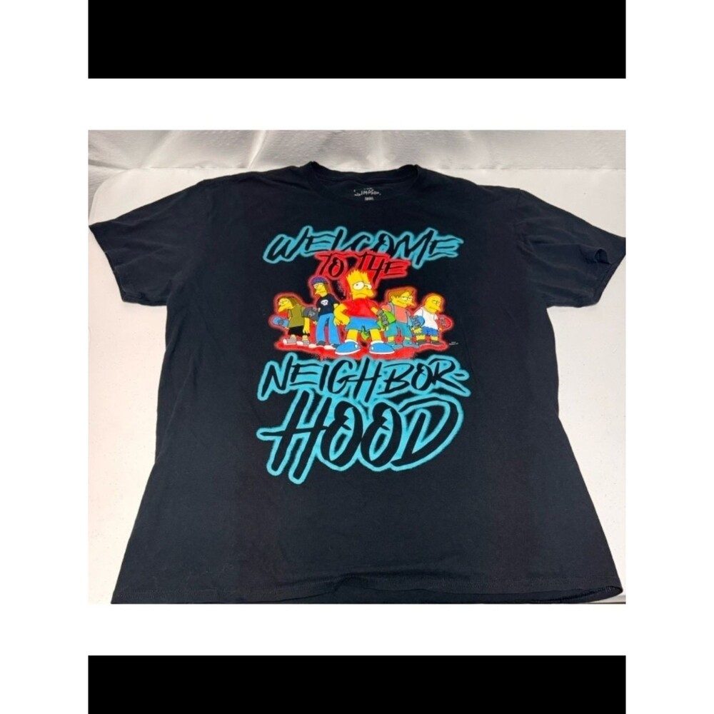 Simpsons Men's Black 'Welcome to the Neighborhood' Graphic T‑Shirt Size XL New